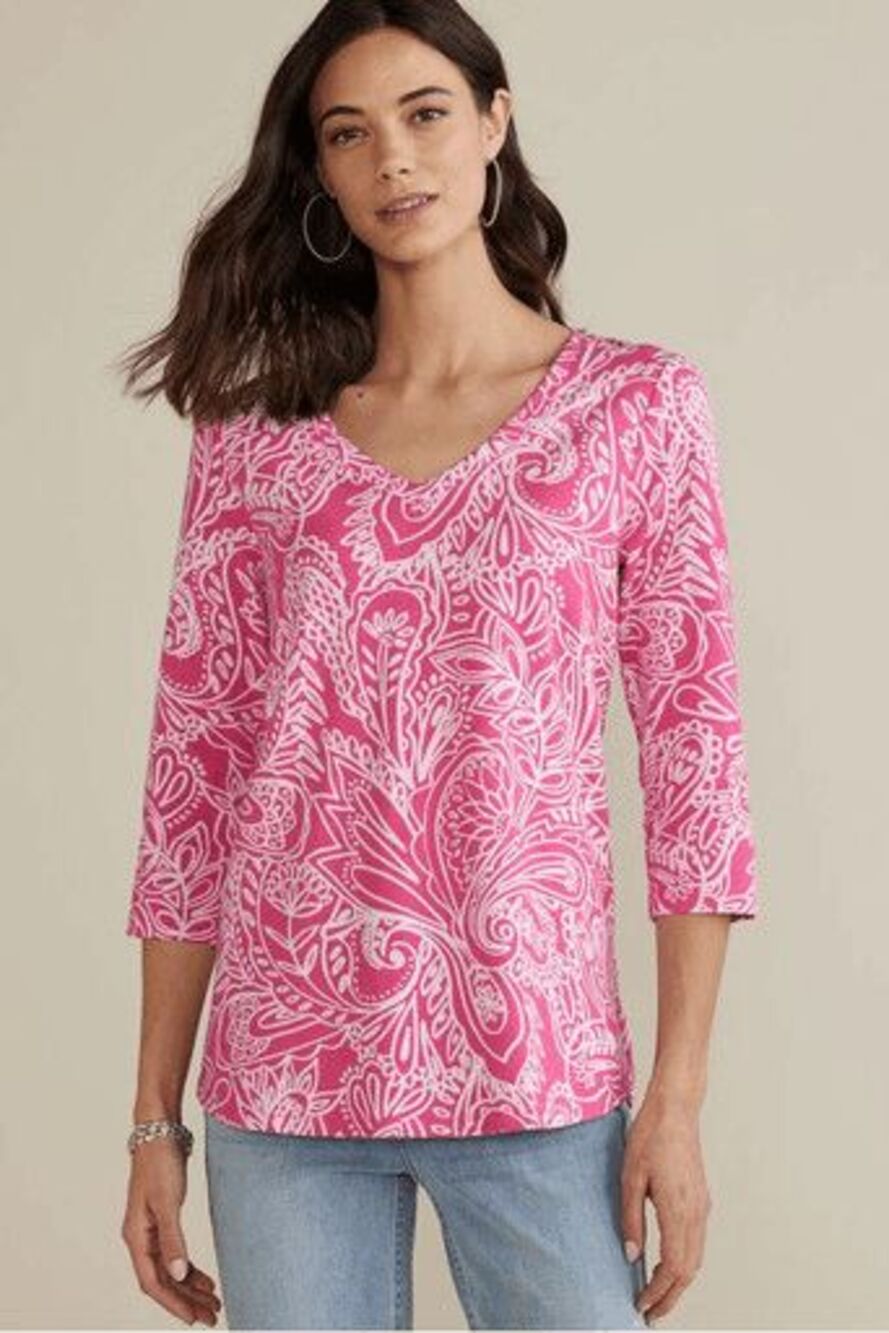 Soft Surroundings Monet Supima Tunic Top Abstract Pink Paisley XS NEW